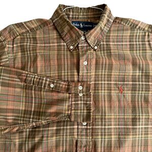 Men's RALPH LAUREN CLASSIC FIT LONG SLEEVE PLAID SHIRT Brown Rust Sz 16.5 /L